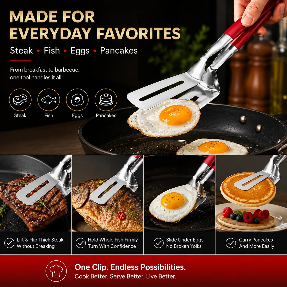 2-In-1 Spatula Tongs Heat-Resistant Non-Slip Grip