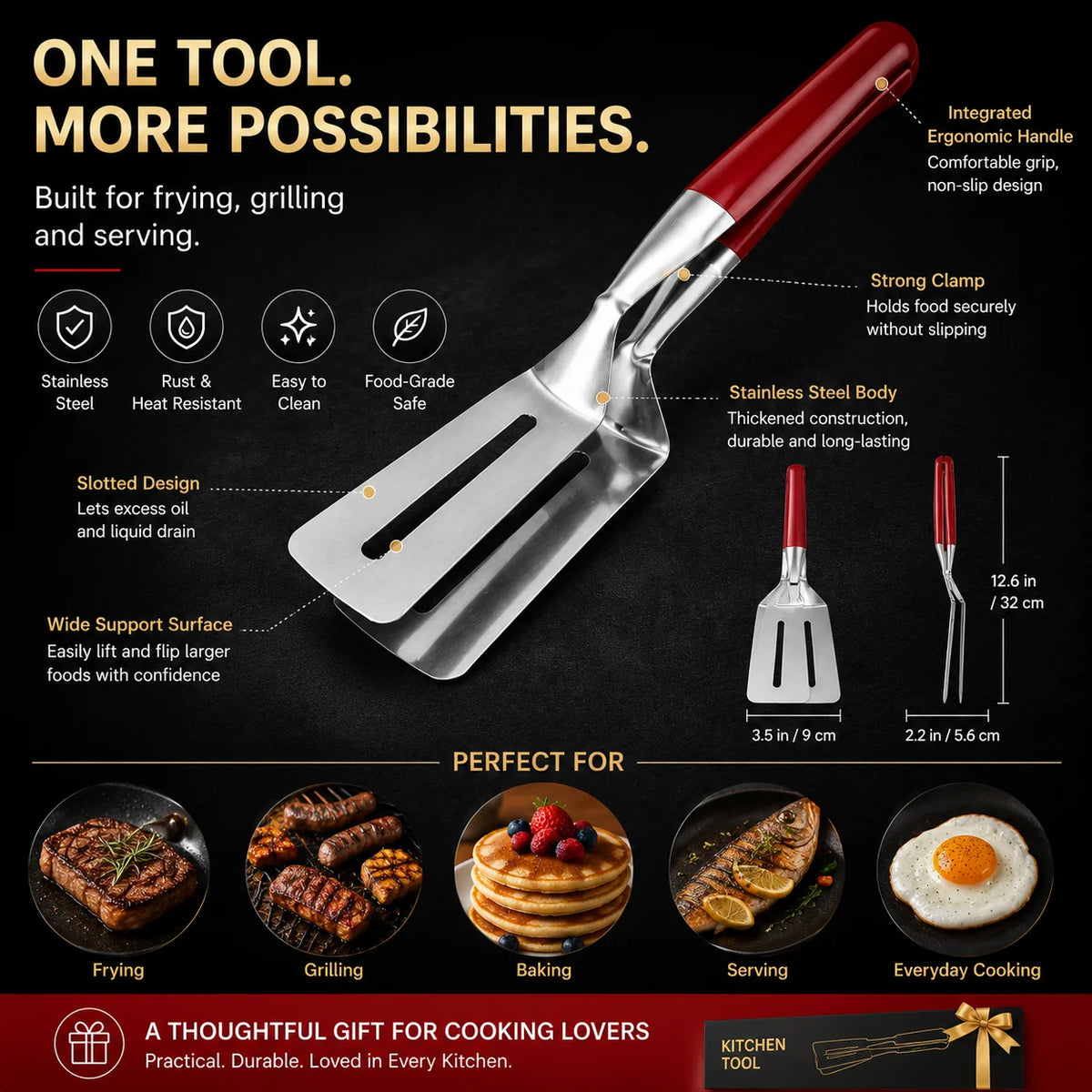 2-In-1 Spatula Tongs Heat-Resistant Non-Slip Grip