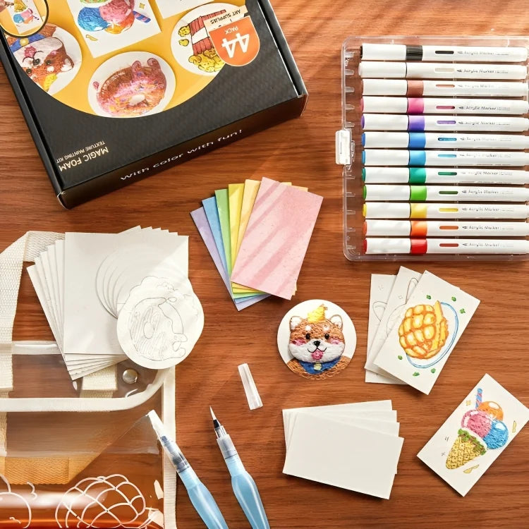 3D Texture Painting Set Foaming Paints & Brushes