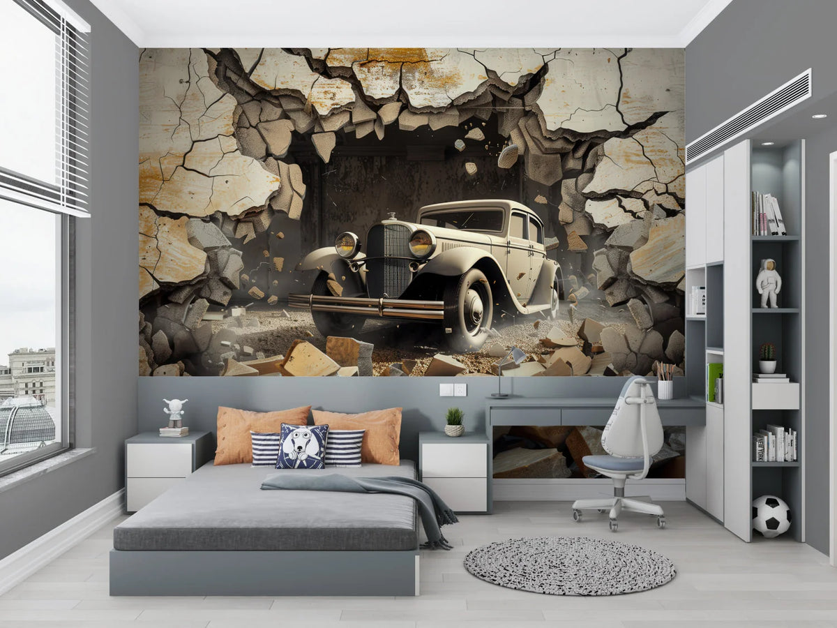 3D Wallpaper Vintage Car Photorealistic Peel & Stick