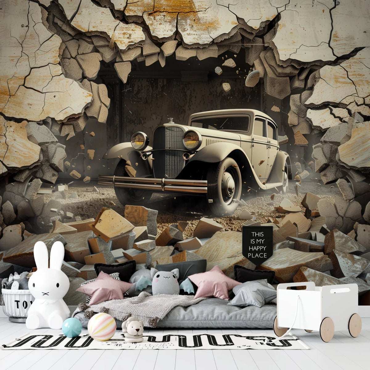 3D Wallpaper Vintage Car Photorealistic Peel & Stick