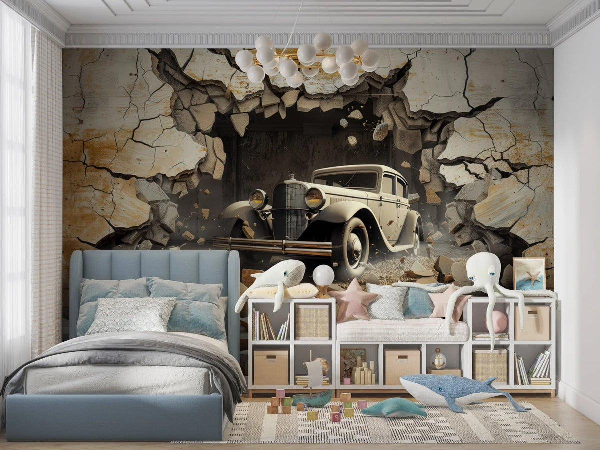 3D Wallpaper Vintage Car Photorealistic Peel & Stick