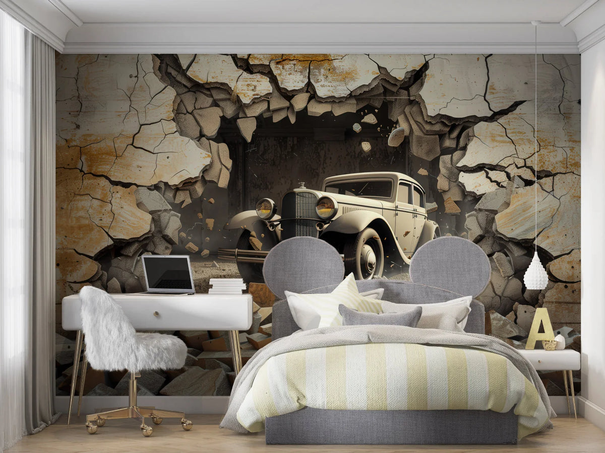 3D Wallpaper Vintage Car Photorealistic Peel & Stick