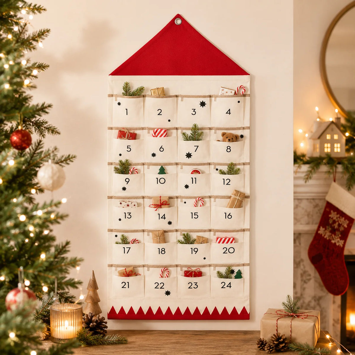 Advent Calendar 24 Fabric Pockets Reusable & Foldable