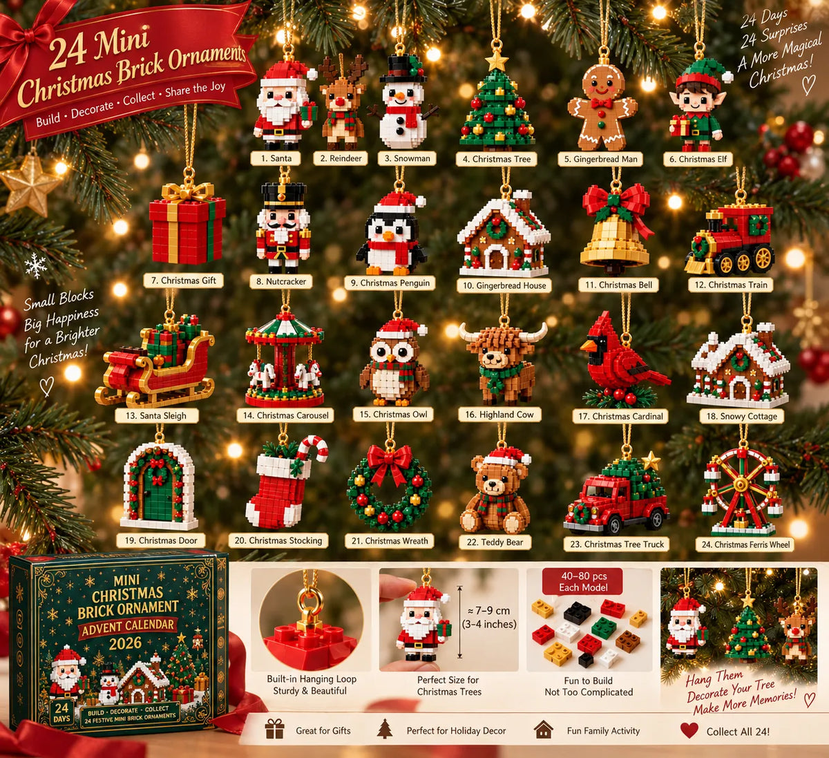 Advent Calendar 24 Mini Brick Builds Hanging Ornaments