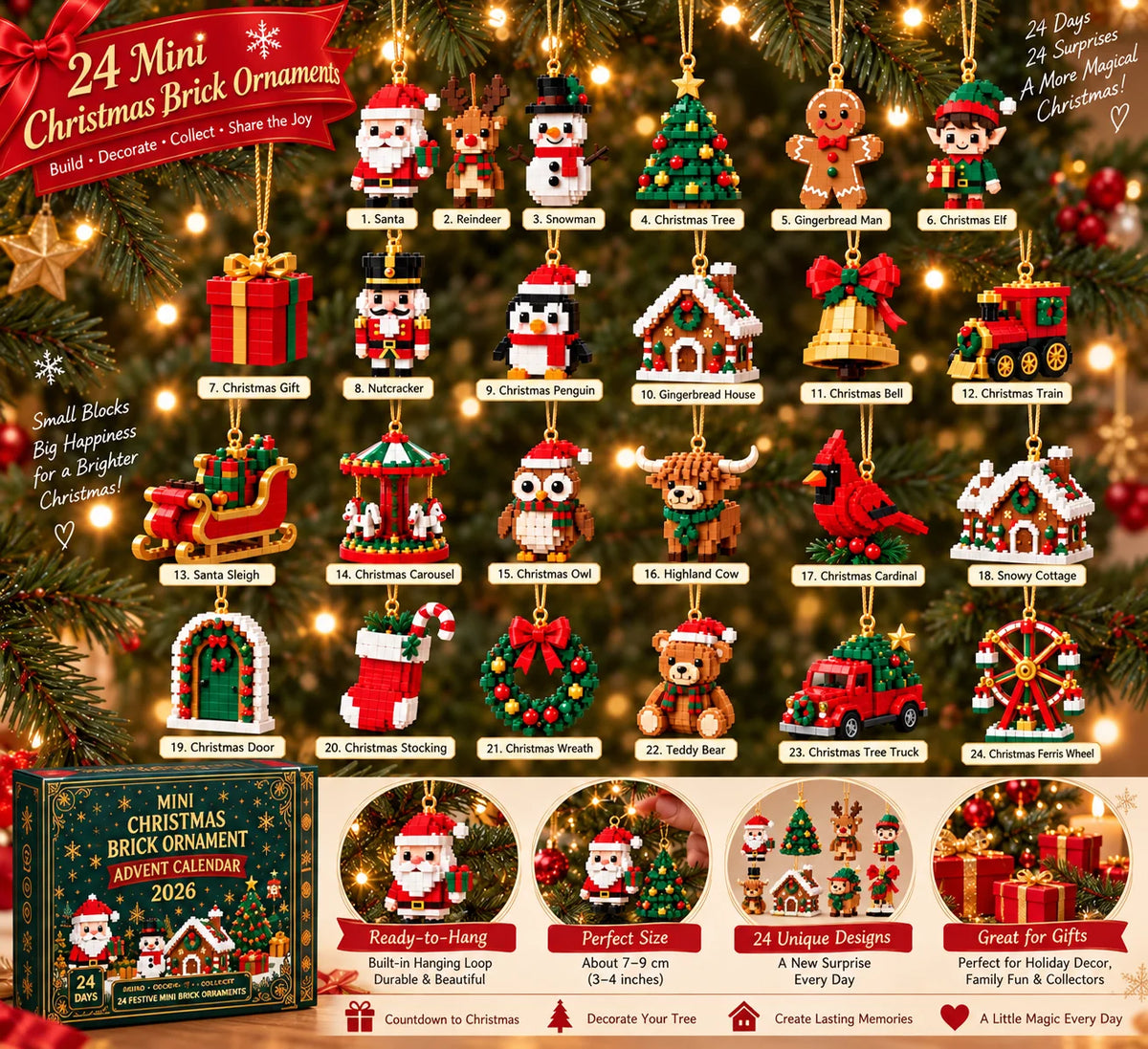 Advent Calendar Buildable Brick Ornaments Set of 24