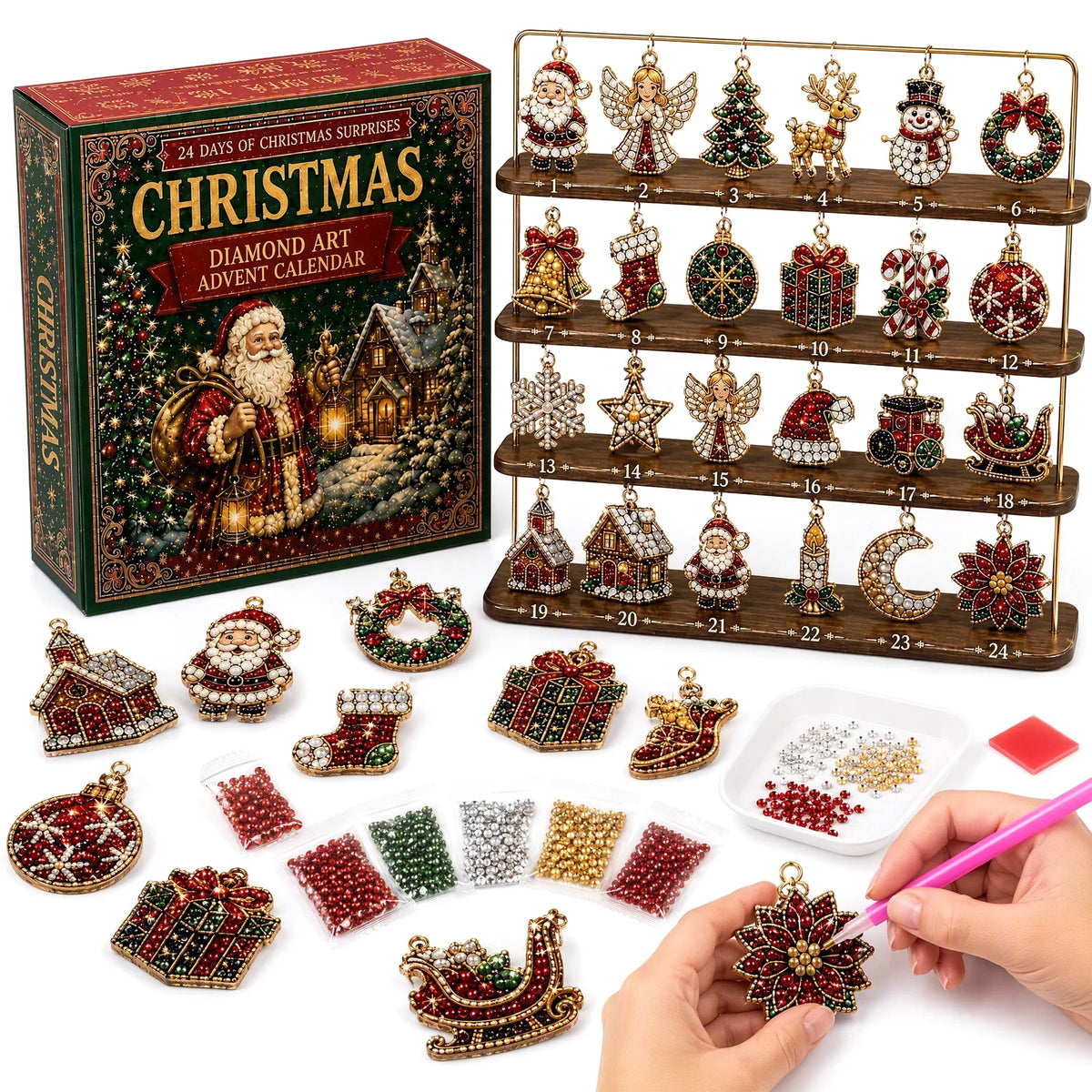 Advent Calendar Diamond Painting Ornament Craft Kit 24 Compartments
