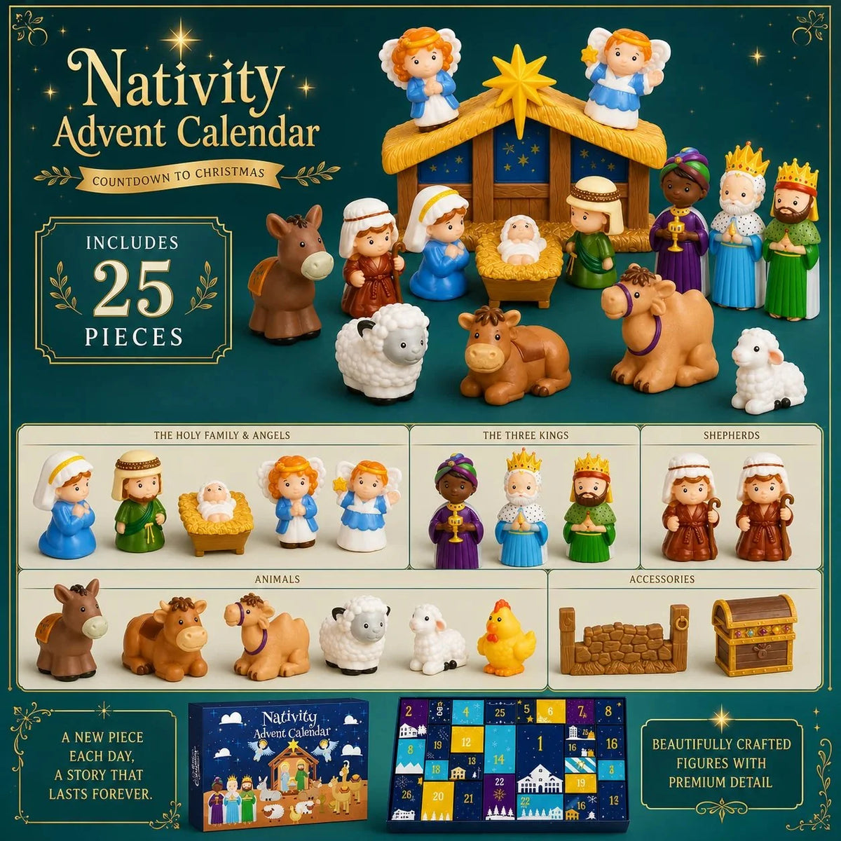 Advent Calendar Nativity Scene 25-Piece Set