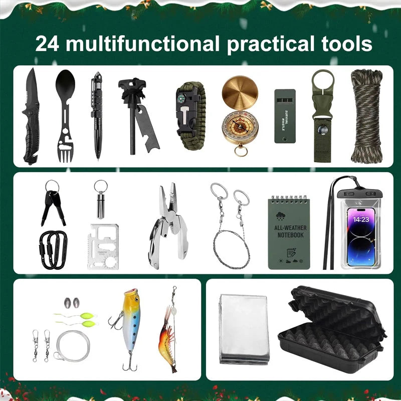 Advent Calendar Outdoor Survival Tools 24 Compartments