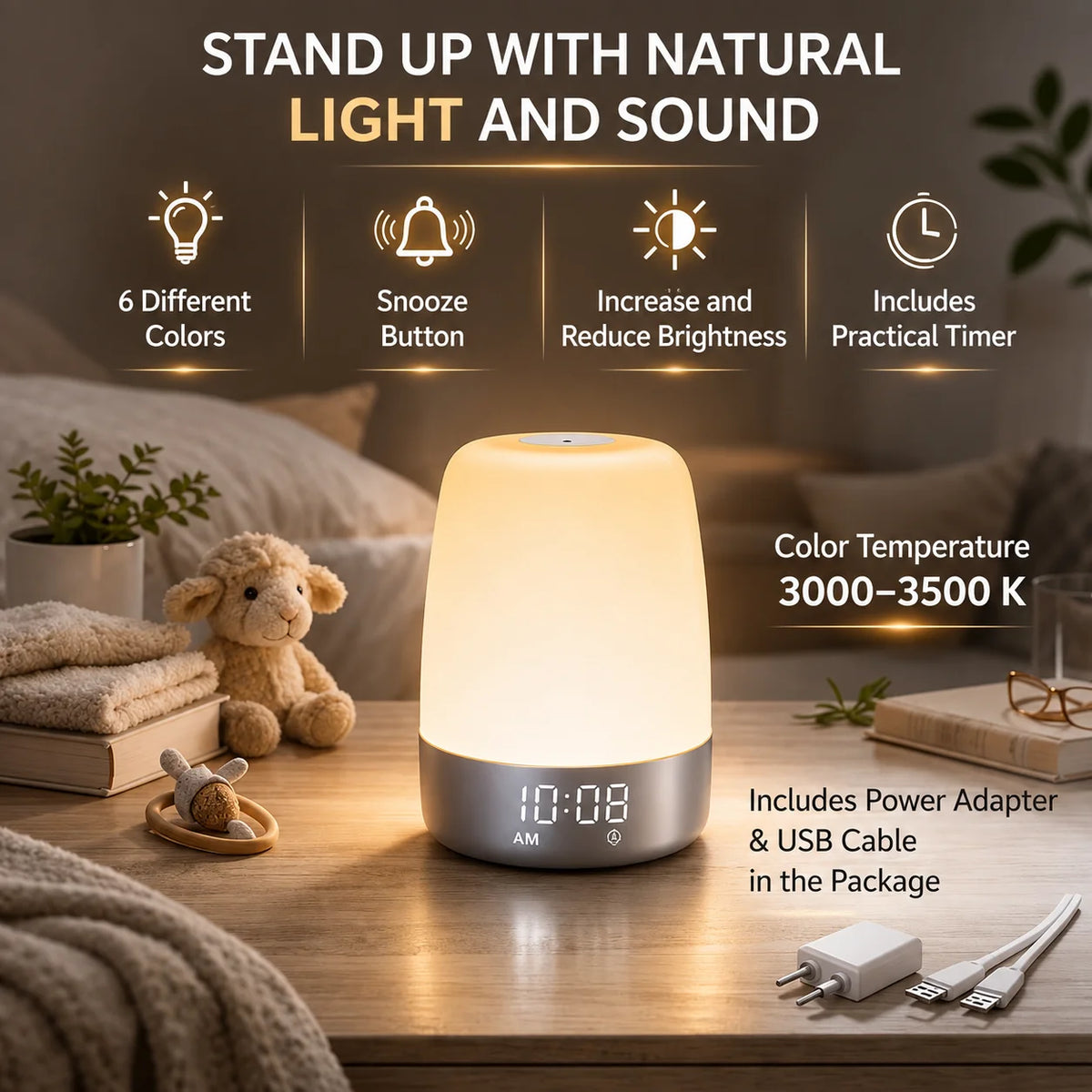 Alarm Clock Sunrise Simulation & Dimmable Night Light