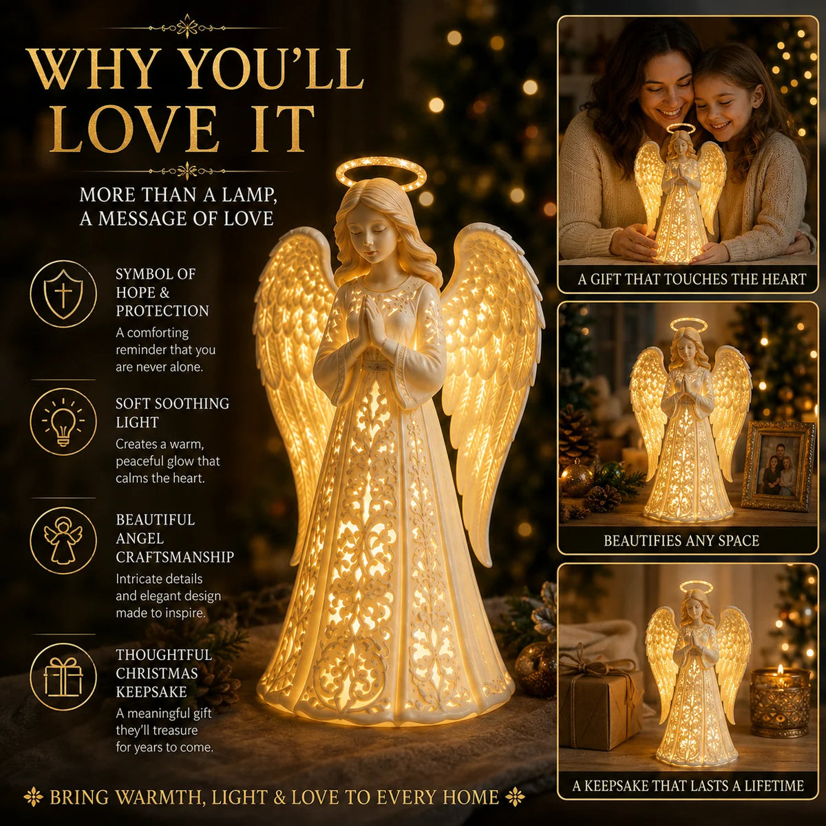 Angel Figurine Warm White LED Battery-Powered 11.8-Inch Tall