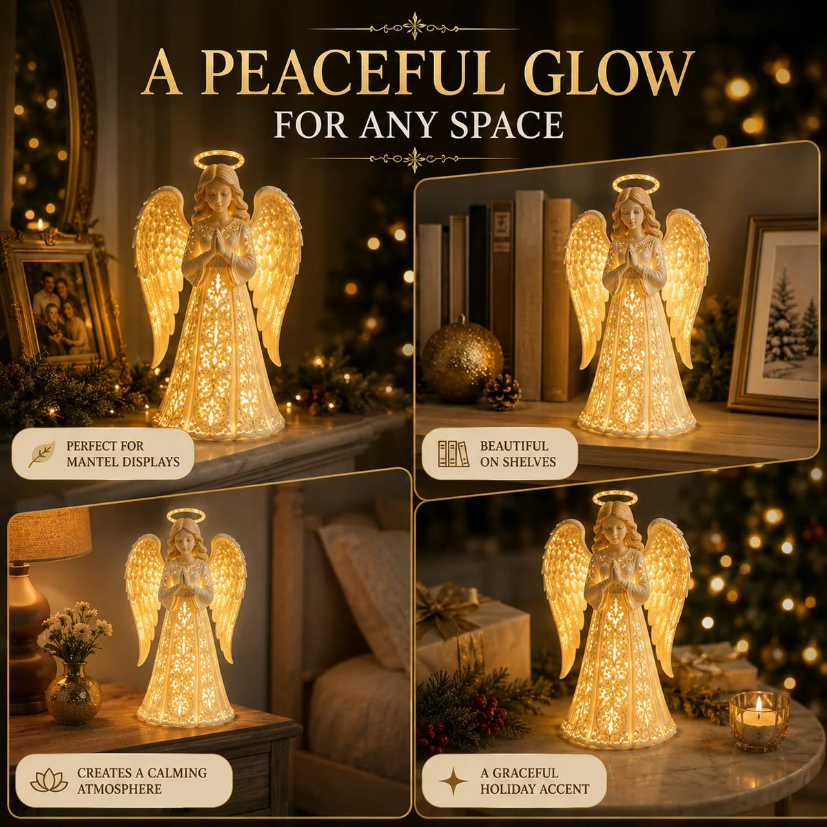 Angel Figurine Warm White LED Battery-Powered 11.8-Inch Tall