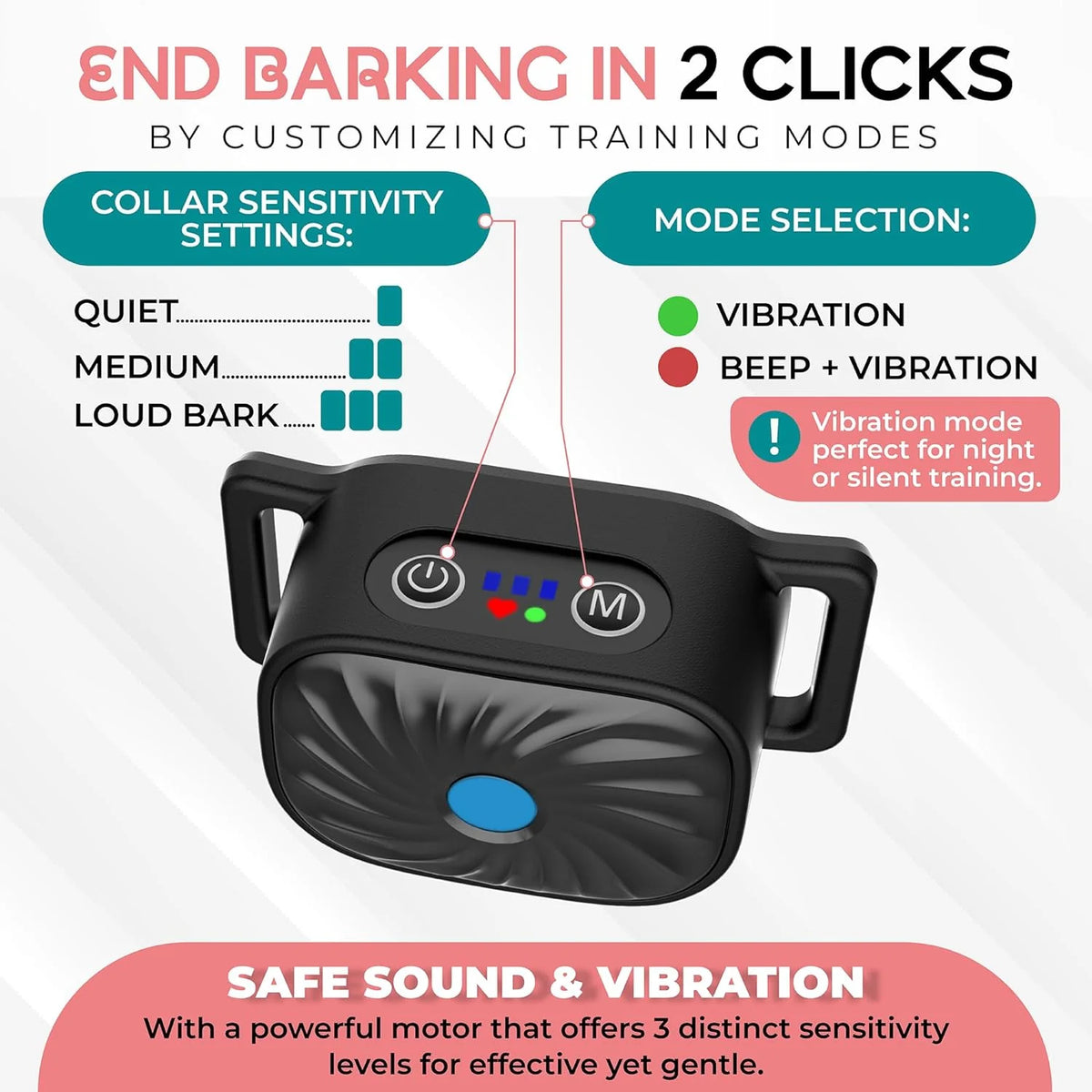 Anti-Bark Collar Sound & Vibration Intelligent Detection Weatherproof