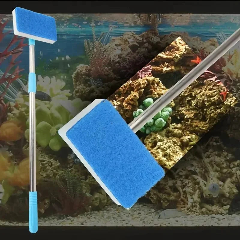 Aquarium Cleaner Telescoping 22-37 Inch Rotating Head Dual Pad