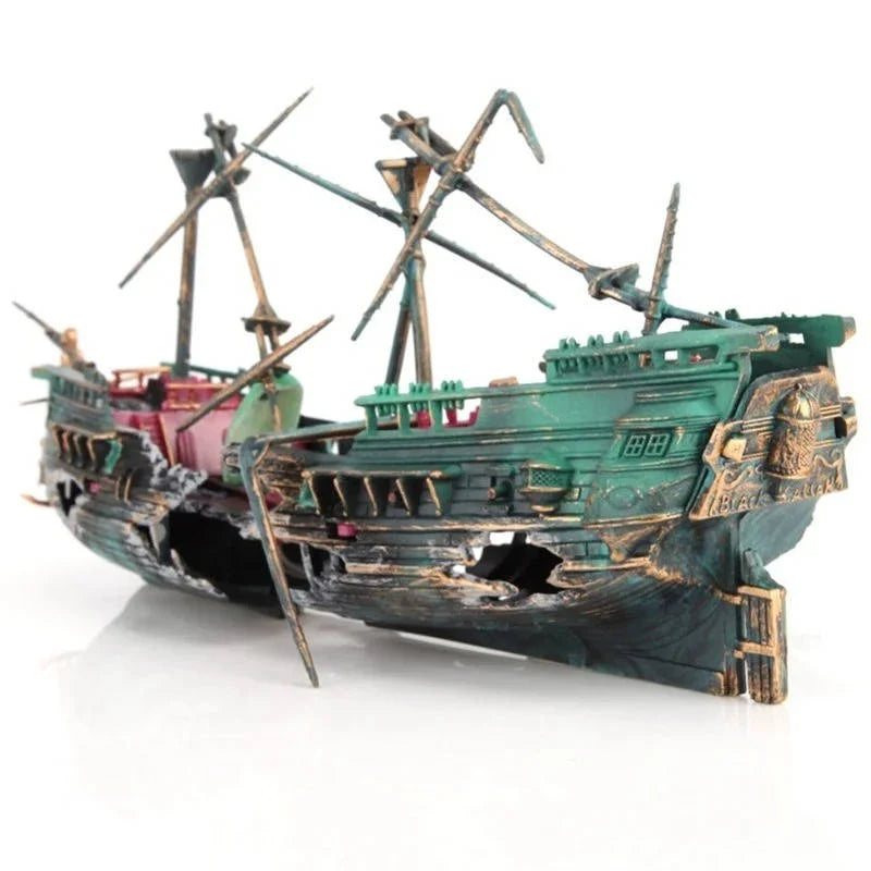 Aquarium Decoration Sunken Boat Built-In Air Tubing