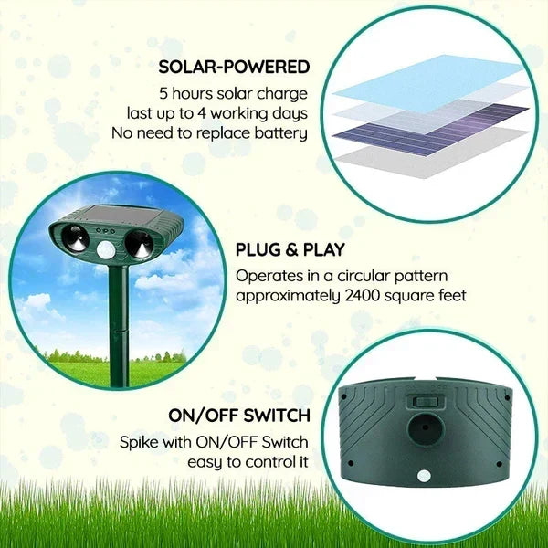 Armadillo Repellent Ultrasonic Motion-Activated Solar-Powered Weatherproof