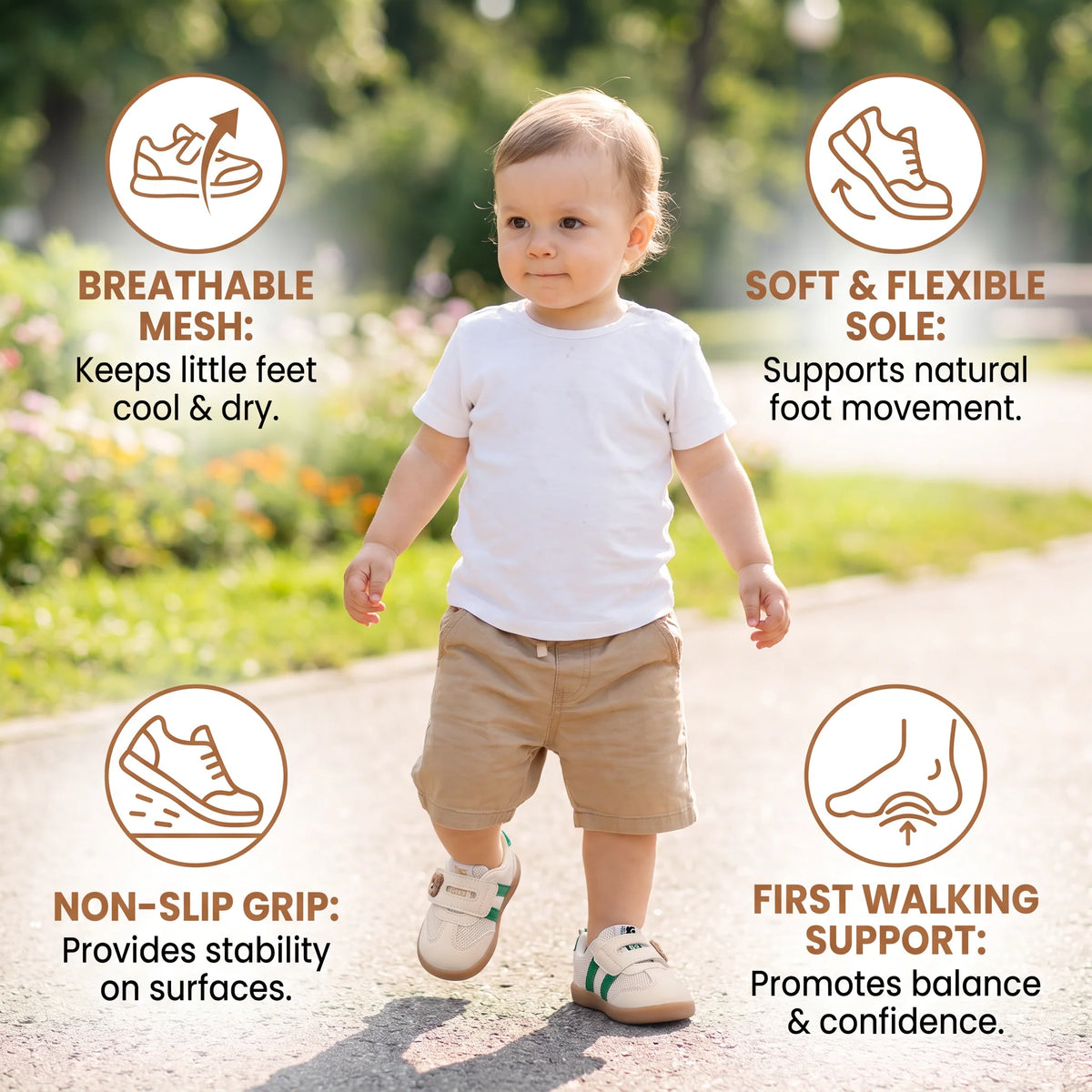 Baby First Walker Shoes Flexible Non-Slip Sole Breathable Upper