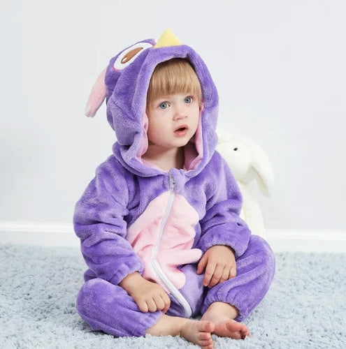 Baby Overall Cozy Fleece Animal Hood Full-Length Zipper