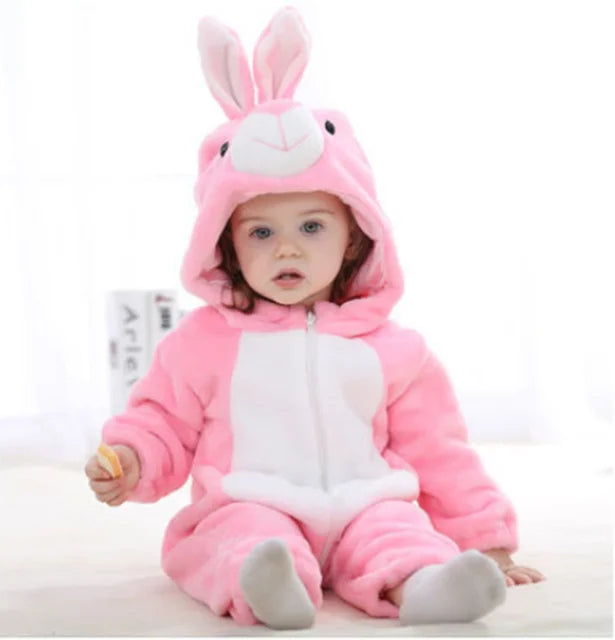 Baby Overall Cozy Fleece Animal Hood Full-Length Zipper