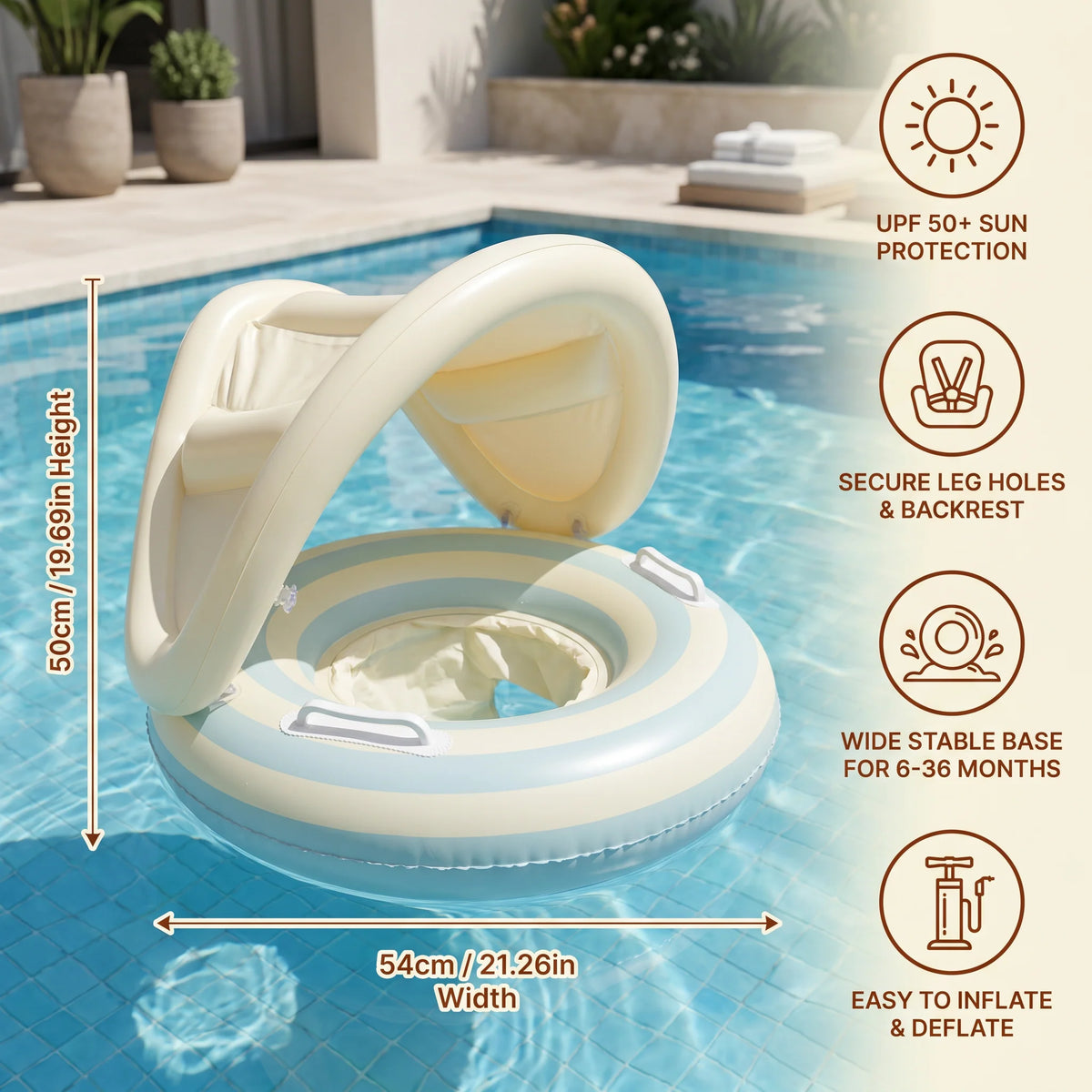Baby Swim Ring Removable Canopy Built-In Seat