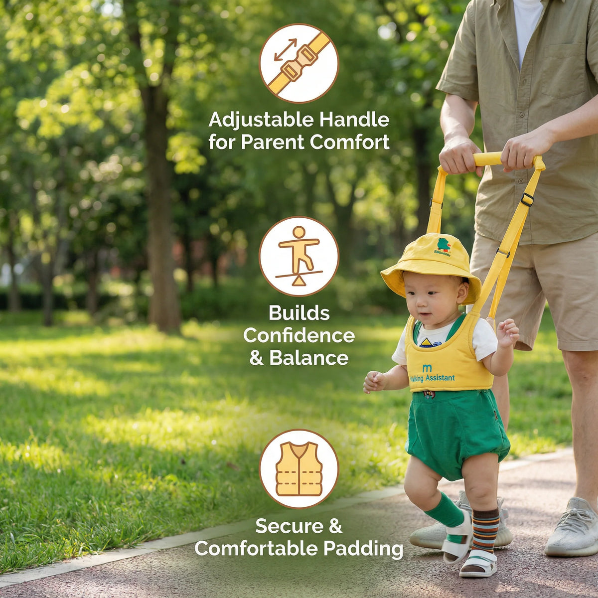 Baby Walking Harness Adjustable Chest Support Hands-Free Assistance