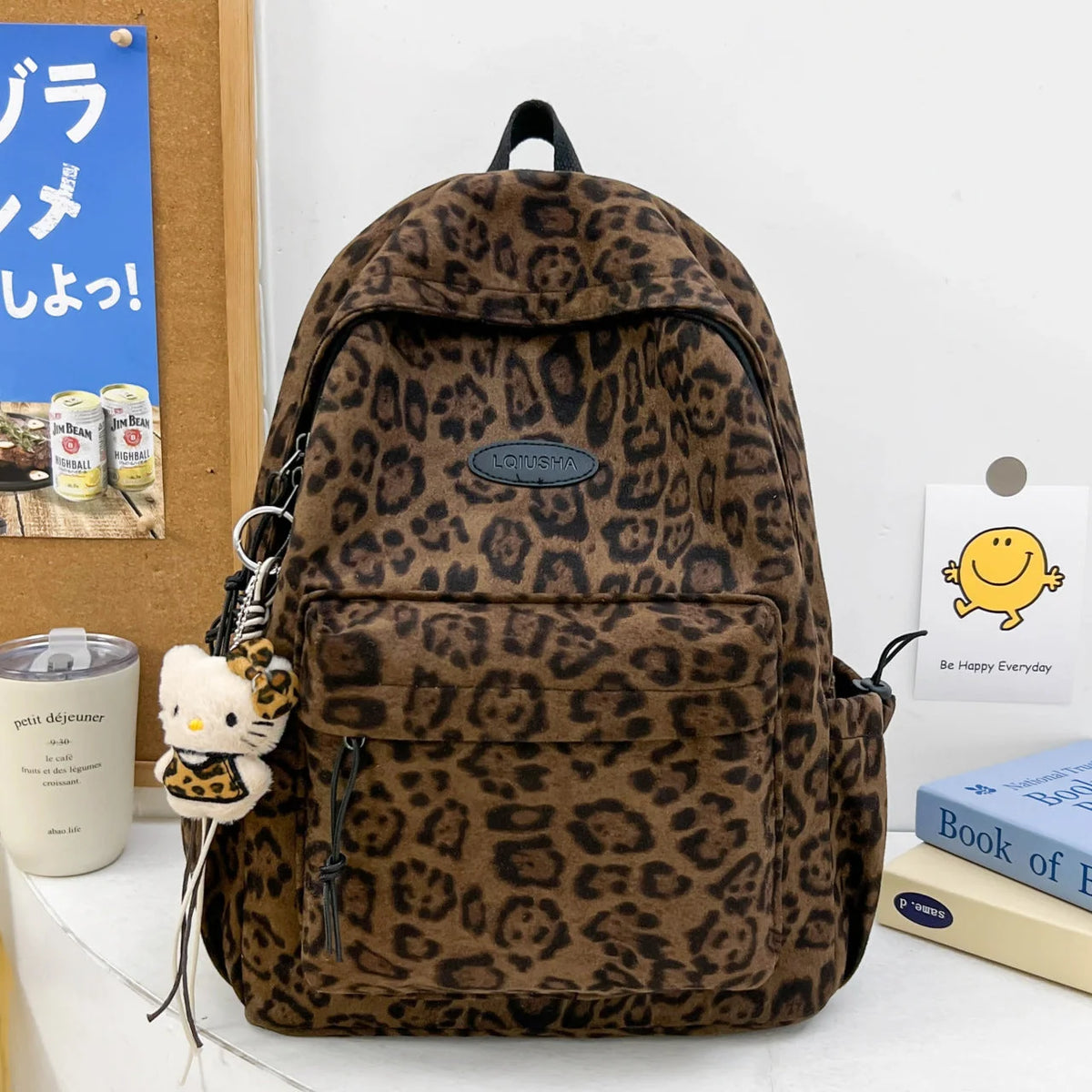 Backpack Leopard Print Front Organizer & Adjustable Straps
