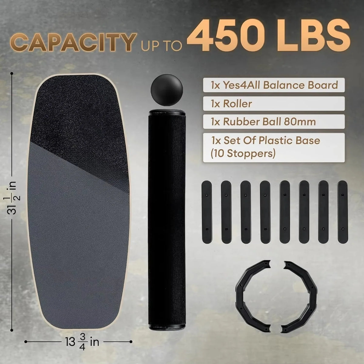 Balance Board Adjustable 9-Level Textured Grip With Roller & Ball Bases