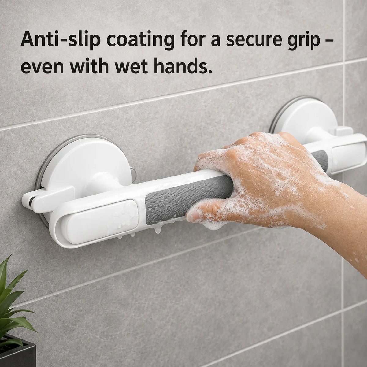 Bath Grab Bar No-Drill Suction Lock Textured Non-Slip Grip