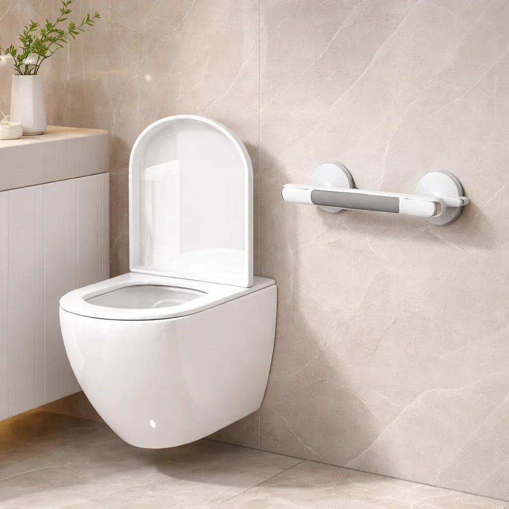 Bath Grab Bar No-Drill Suction Lock Textured Non-Slip Grip