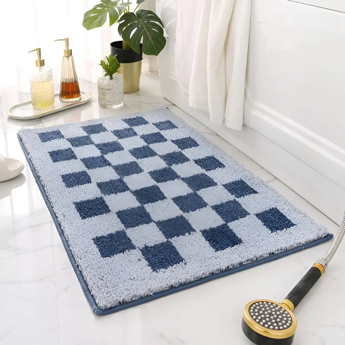 Bath Mat Checkered Microfiber Quick-Drying & Absorbent