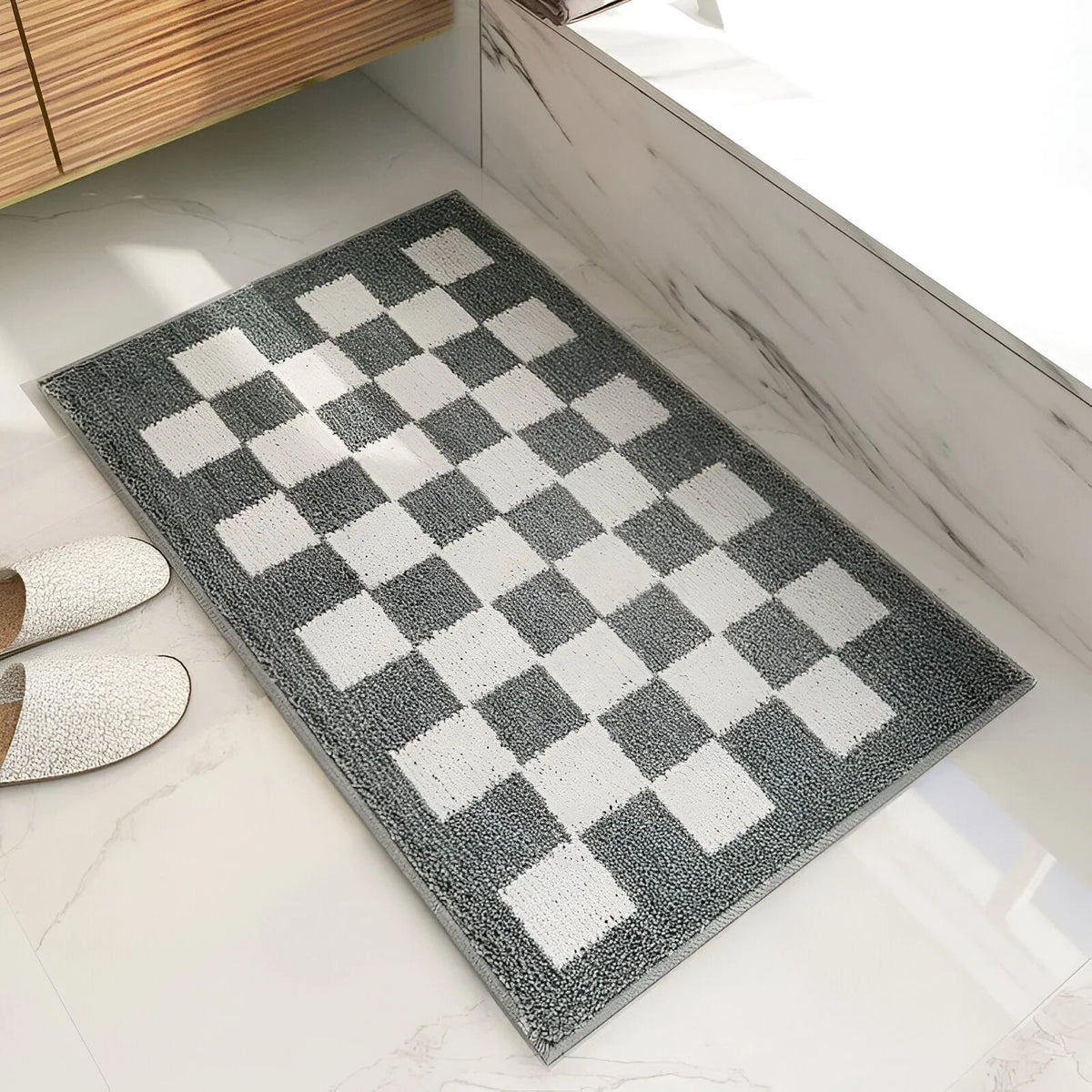 Bath Mat Checkered Microfiber Quick-Drying & Absorbent