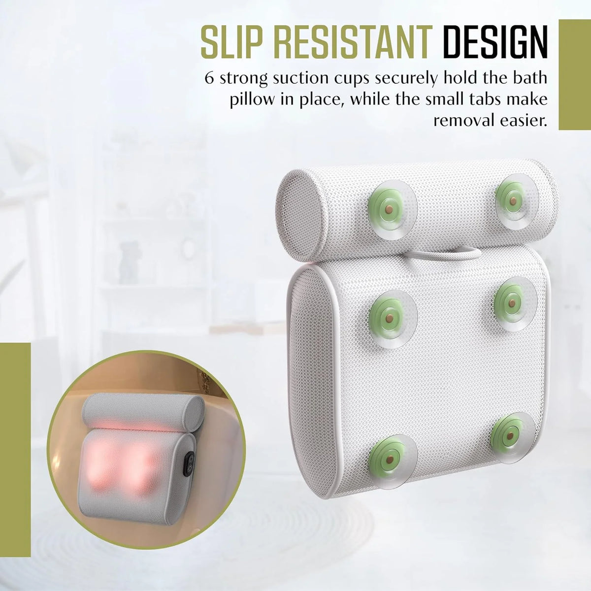 Bath Pillow Contoured Waterproof Foam Six Suction Cups