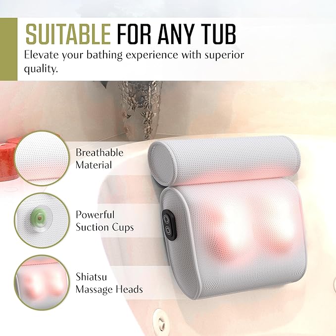 Bath Pillow Contoured Waterproof Foam Six Suction Cups