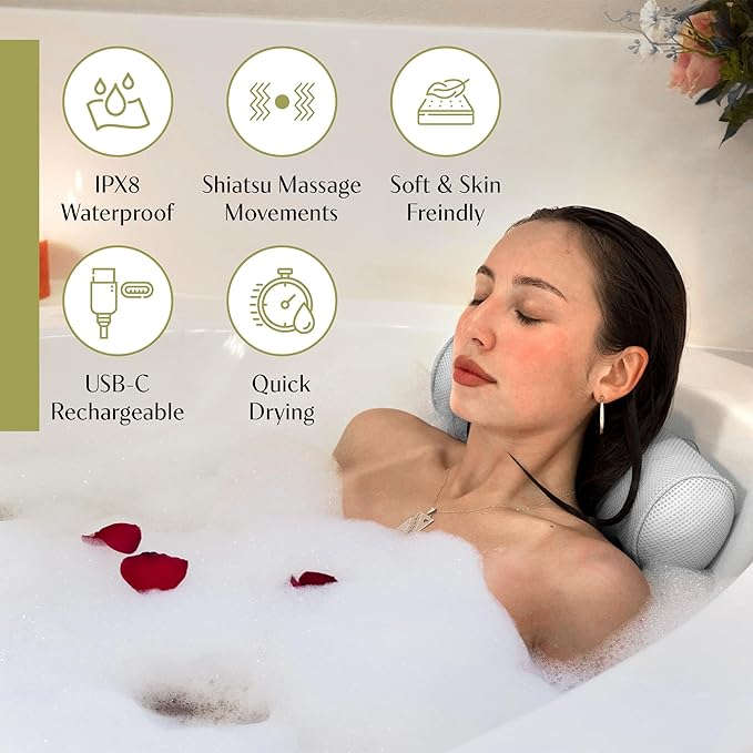 Bath Pillow Contoured Waterproof Foam Six Suction Cups