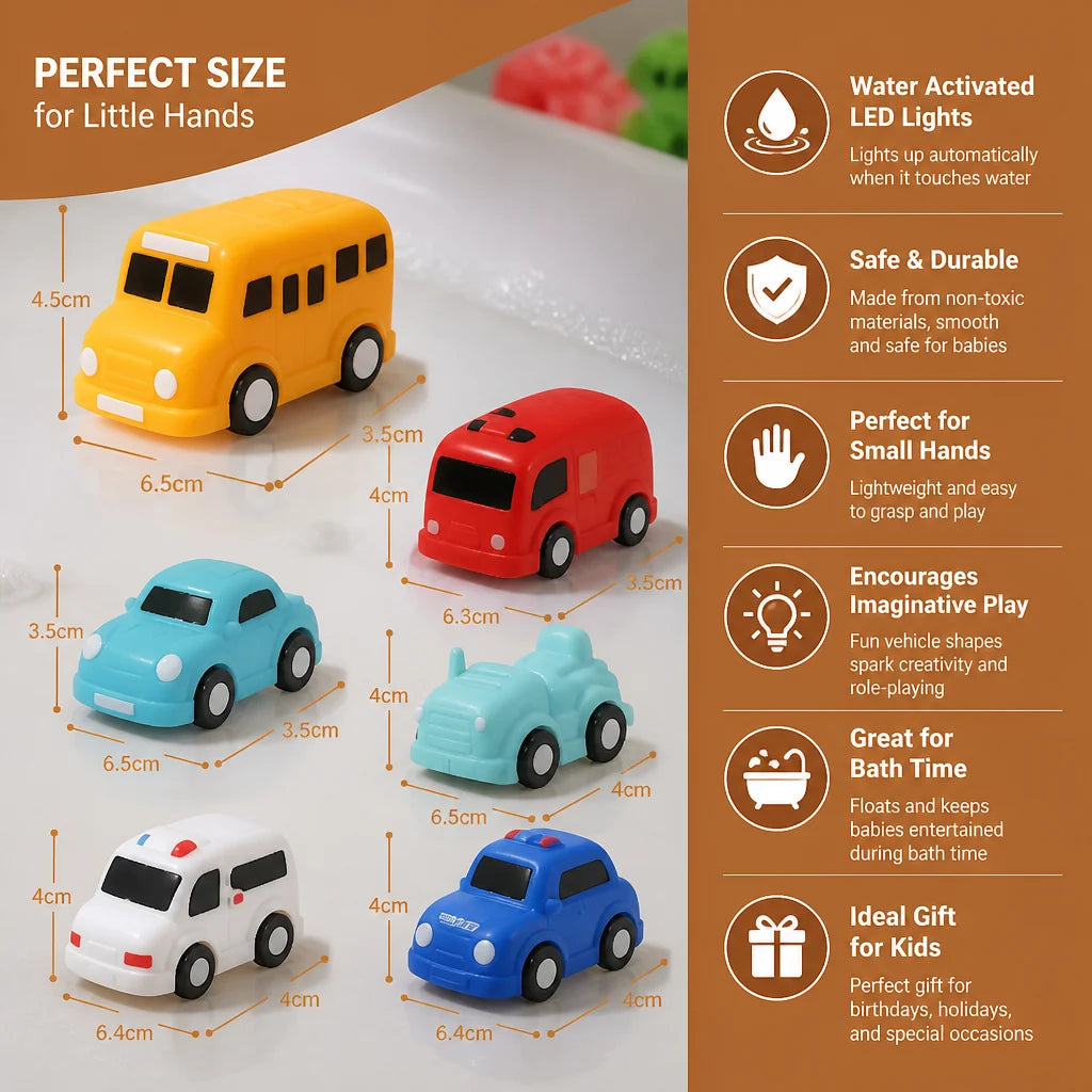 Bath Toy Cars Water-Activated Glow Floating No Batteries
