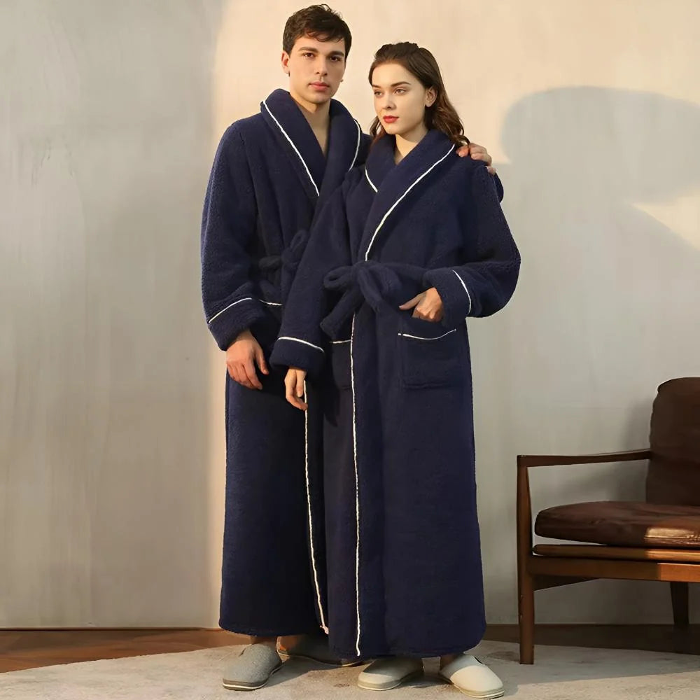 Bathrobe Long Shawl Collar Tie Belt & Patch Pockets