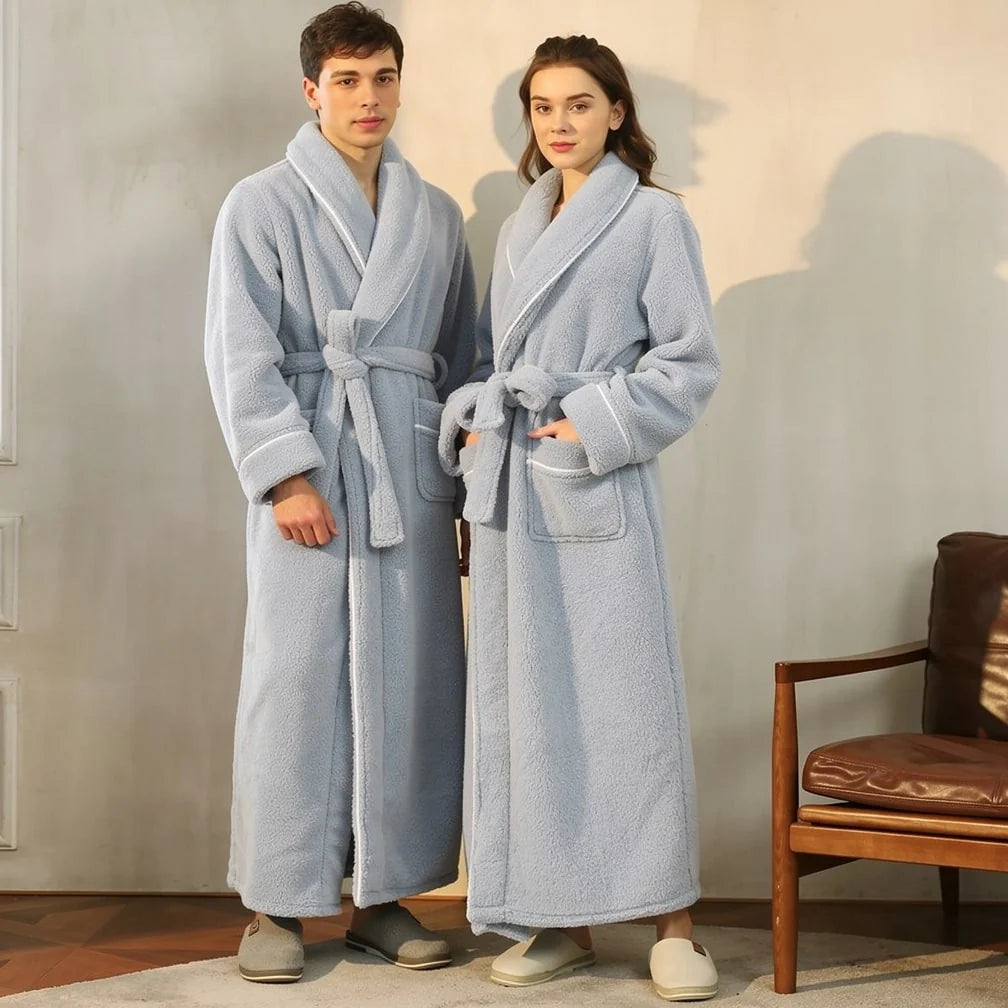 Bathrobe Long Shawl Collar Tie Belt & Patch Pockets