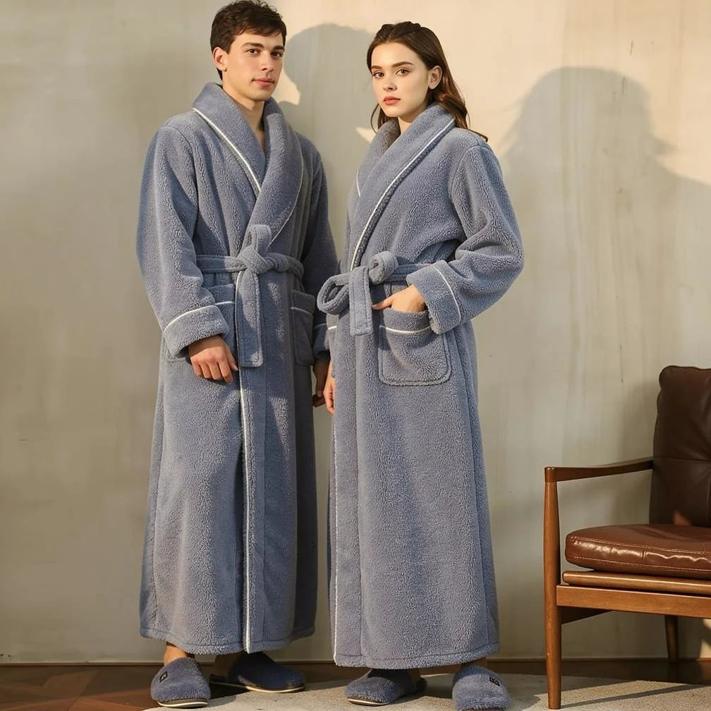 Bathrobe Long Shawl Collar Tie Belt & Patch Pockets
