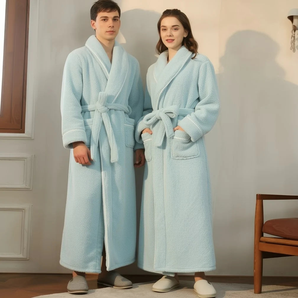 Bathrobe Long Shawl Collar Tie Belt & Patch Pockets