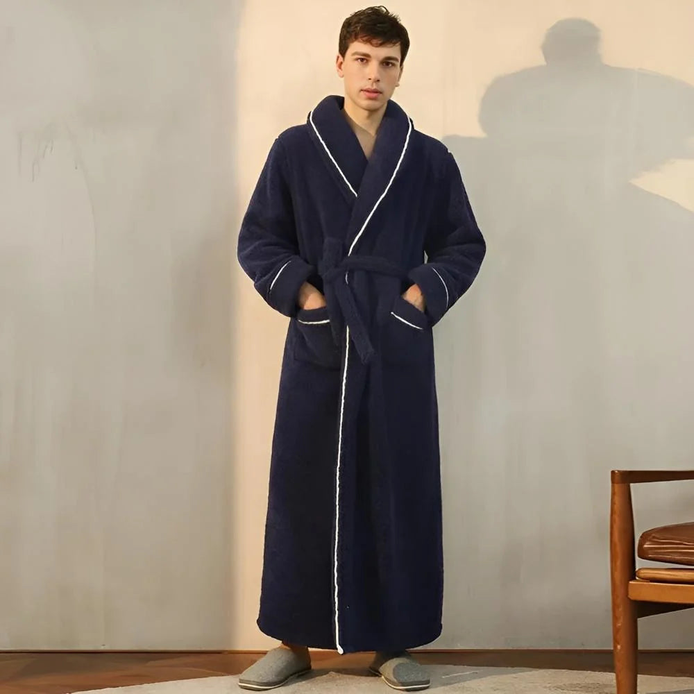 Bathrobe Long Shawl Collar Tie Belt & Patch Pockets