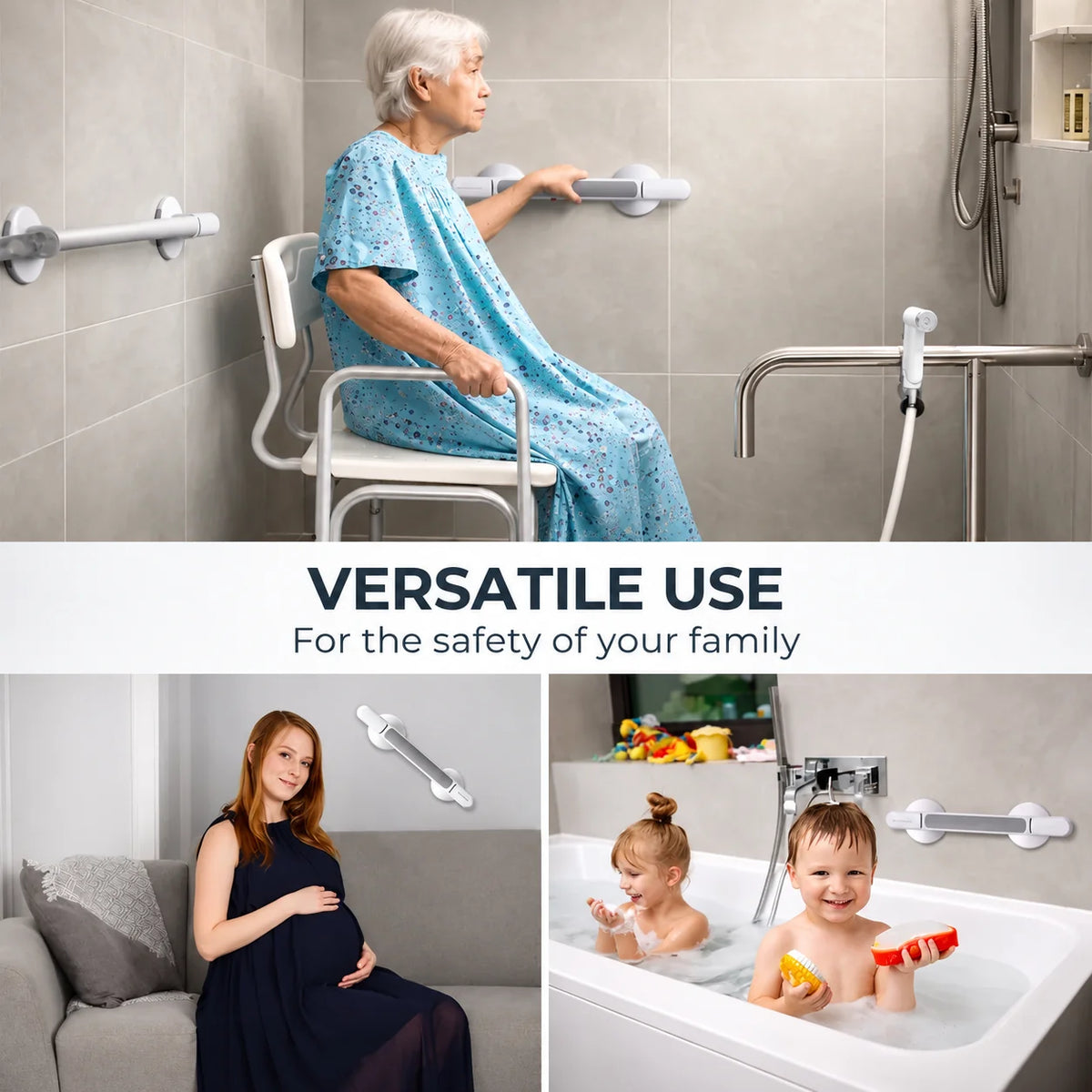 Bathroom Grab Bar Suction-Cup No-Drill Repositionable