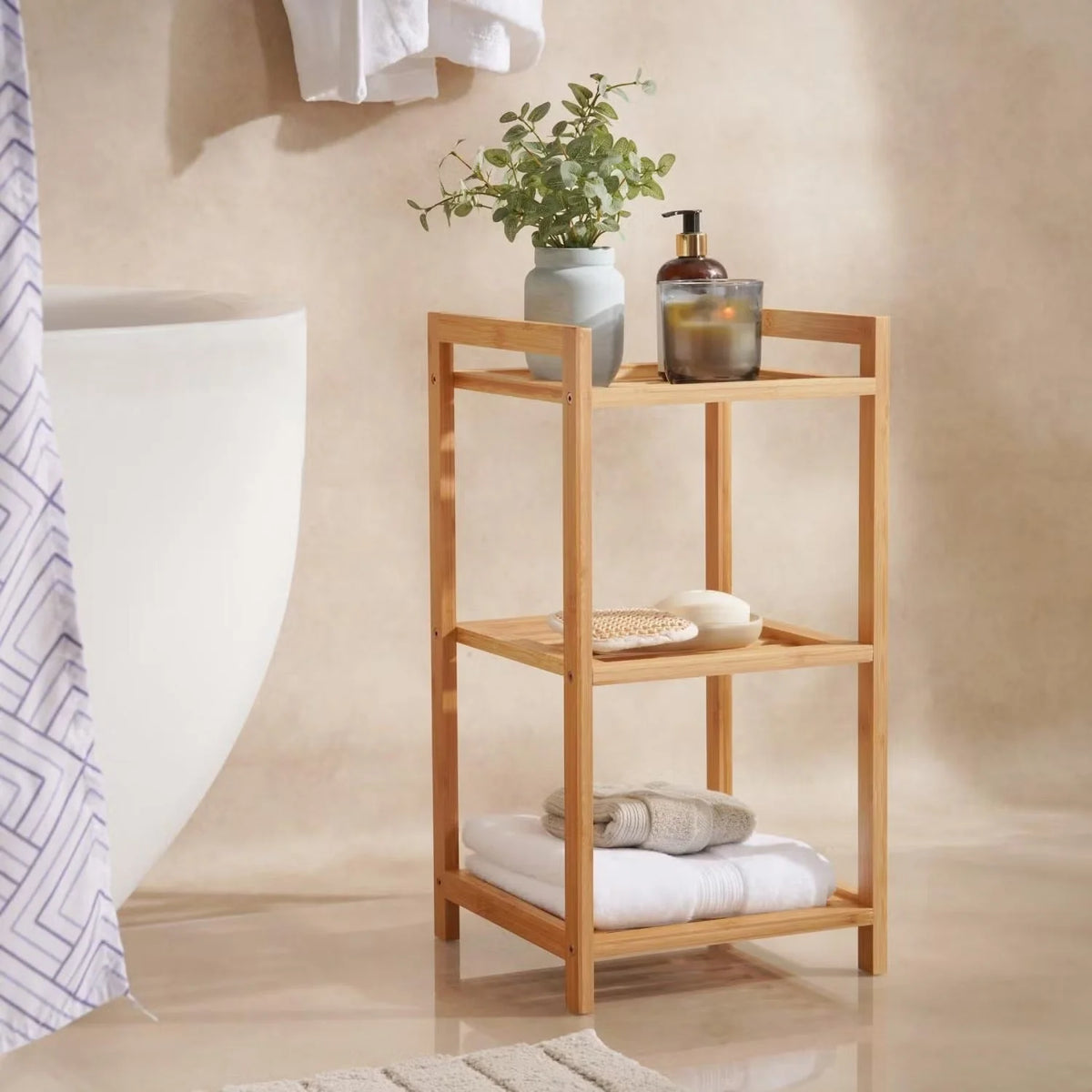 Bathroom Storage Rack Bamboo Three Open Shelves