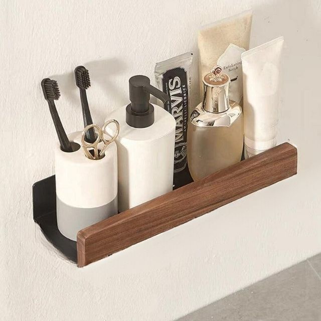 Bathroom Wall Shelf Self-Adhesive Moisture-Resistant Wood Finish