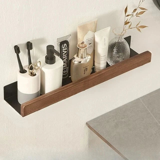 Bathroom Wall Shelf Self-Adhesive Moisture-Resistant Wood Finish