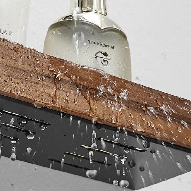 Bathroom Wall Shelf Self-Adhesive Moisture-Resistant Wood Finish