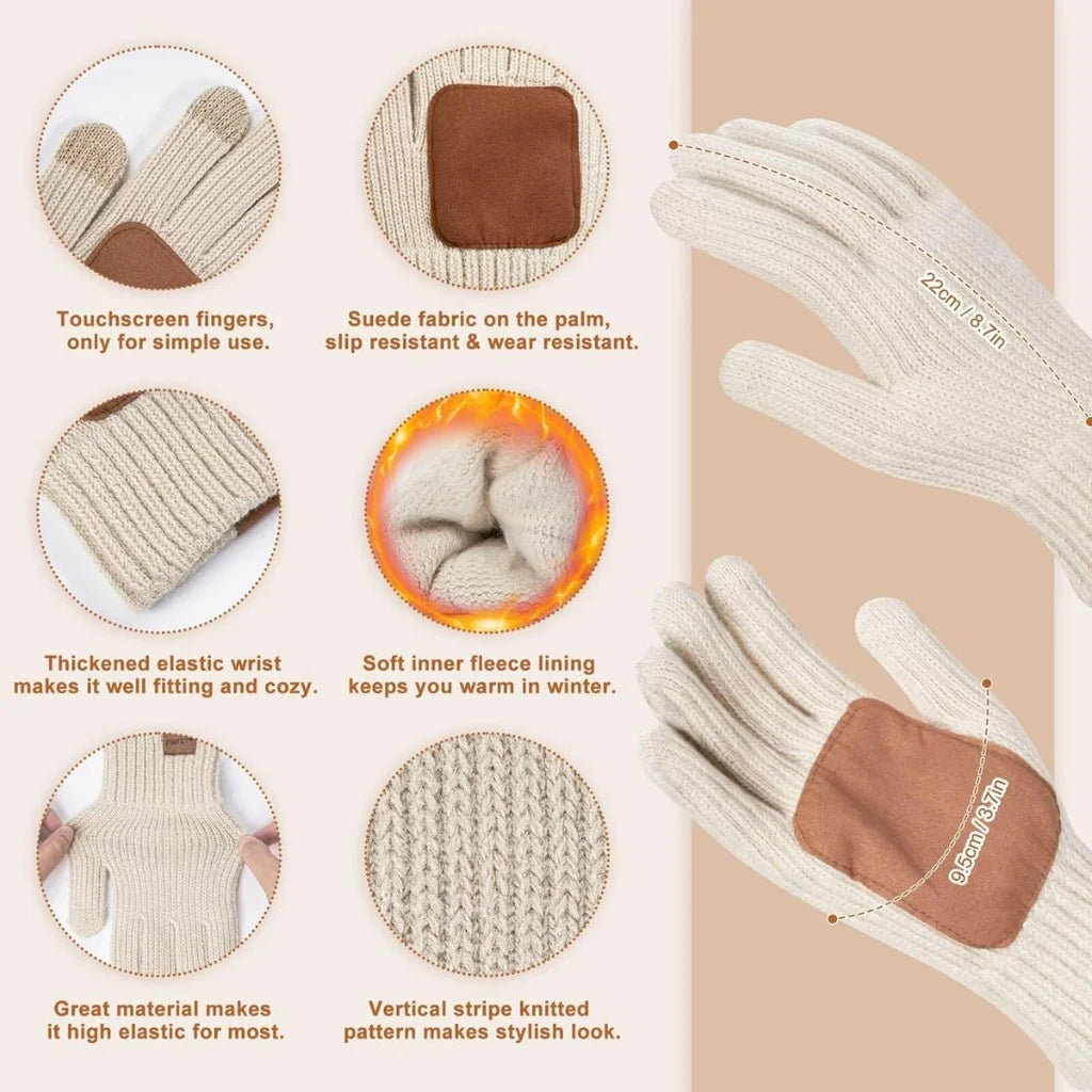 Beanie Scarf & Gloves Set Knitted Touchscreen 3-Piece