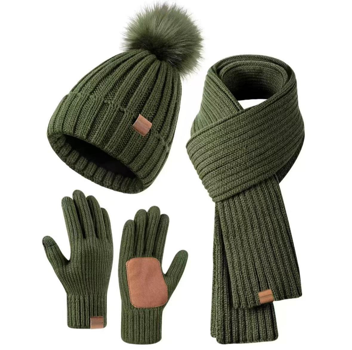 Beanie Scarf & Gloves Set Knitted Touchscreen 3-Piece