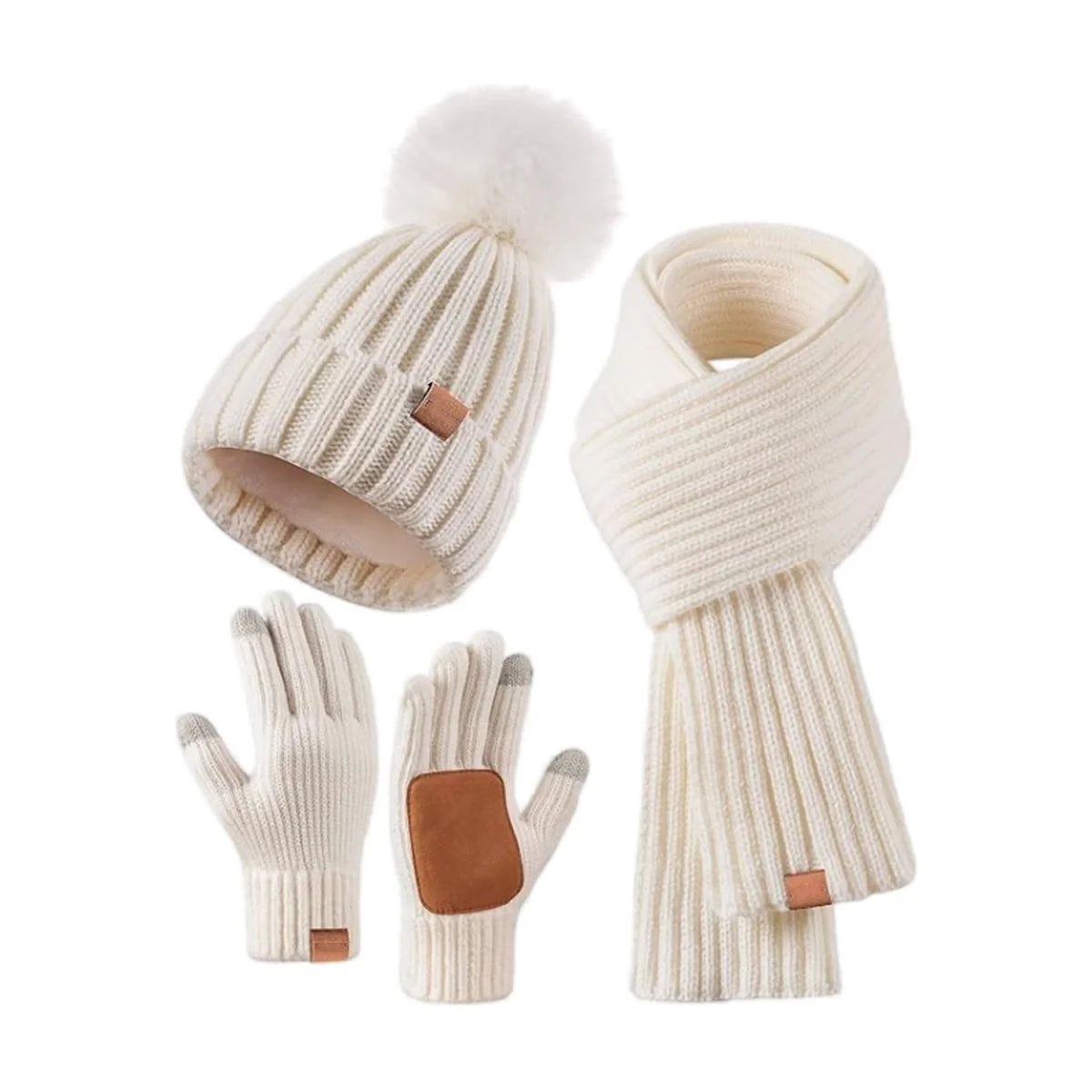 Beanie Scarf & Gloves Set Knitted Touchscreen 3-Piece