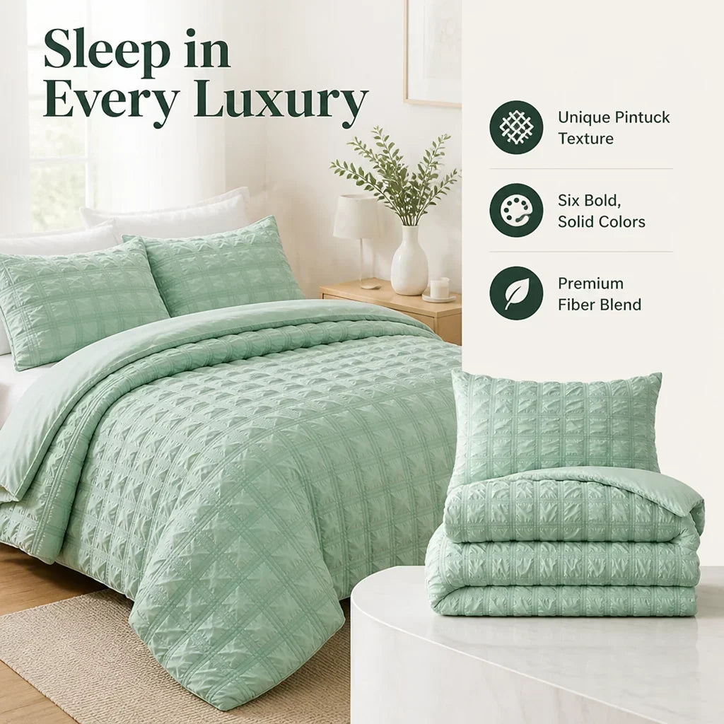 Bedding Set Pintuck Texture Breathable & Wrinkle-Resistant