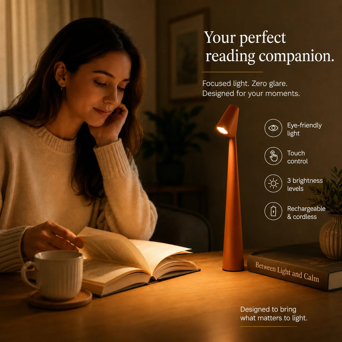 Bedside Lamp Directional Touch Dimmer USB Rechargeable